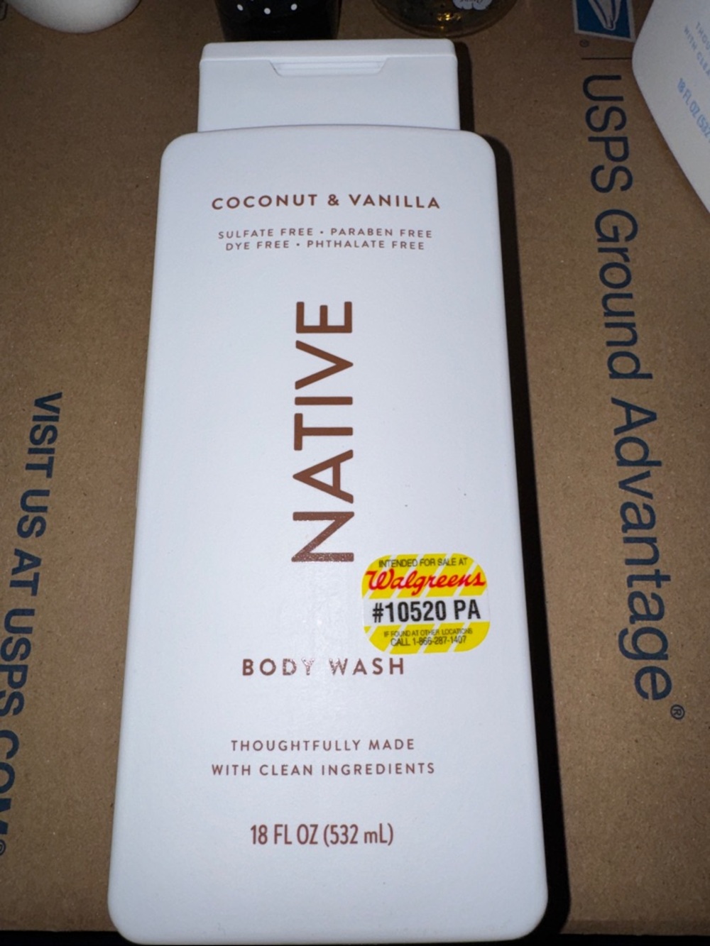 Native Coconut & Vanilla Body Wash — White with Brown Accents